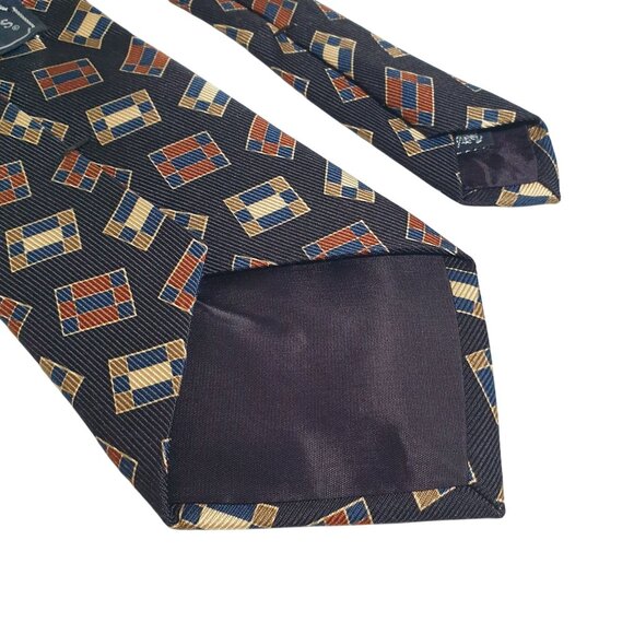 Burberrys Of London Men Silk Necktie Black Brown Geometric Pattern 4 Inches Wide - Picture 5 of 5